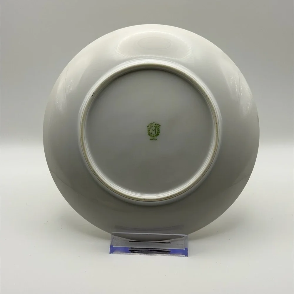 4 Vintage Noritake Bread Plates Set Floral Gold Green Border Japan N238 6.5